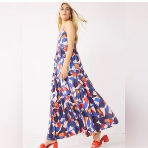 Nine West Maxi Tiered Asymmetrical Geometric Colorful Boho Resort dress Sz L